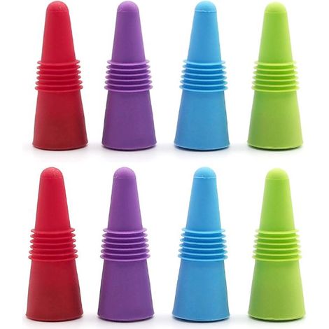 Lot de 6 porte-bouteilles en silicone, bouchon à vin, 8 porte-bouteilles réutilisables multicolores avec filetage pour bouteilles de vin et autres boissons-AquaForge