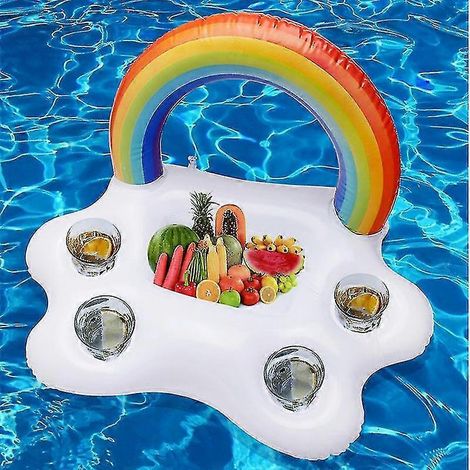 Seau gonflable flottant pour boissons en forme de nuage arc-en-ciel, avec porte-gobelets, pour la piscine et la plage, pour les fêtes aquatiques estivales.-AquaForge (1/5)