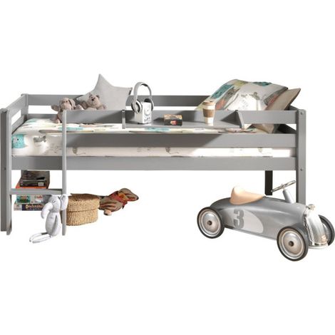 Pack - Lit Enfant Surélevé & Etagère "Pino" Gris (1/5)