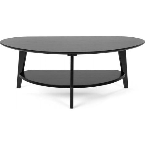 needs&wants® Couchtisch 100% Bambus oval halb-rund, Wohnzimmertisch Holz schwarz, Sofatisch dreibein mit Ablage Stauraum (1/5)