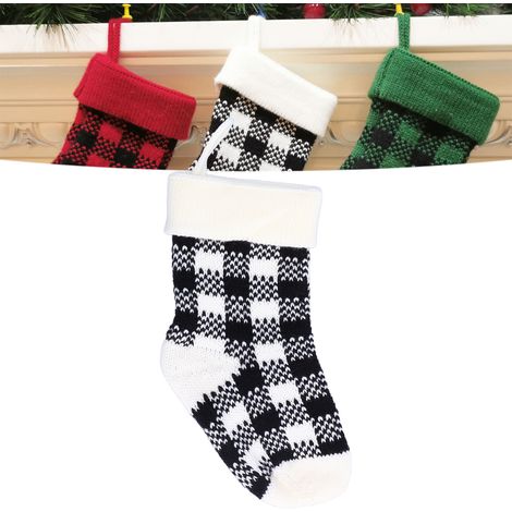 Petites chaussettes de Noël tricotées, décorations de Noël, sacs cadeaux de Noël, pendentifs chaussettes de Noël en acrylique, noir et blanc. (1/5)
