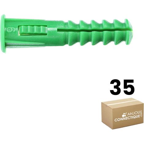 Sachet de 35 chevilles RC6 vertes multimatériaux avec collerette - Ø6 mm - Longueur 30 mm - RAM