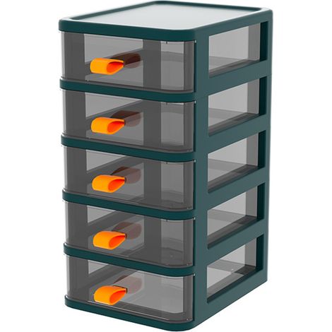 Schreibtisch-Aufbewahrungsbox im Schubladenstil, transparenter Schreibtisch-Organizer mit orangefarbenem Griff, 5 Fächer, grün, 13,4 x 17 x 28 cm (1/5)