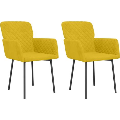 Chaises à manger Chaise de cuisine lot de 2 Jaune Velours (1/5)