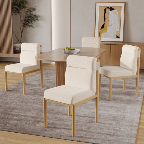 Set di 6 sedie da pranzo, seduta imbottita e schienale confortevole, tessuto Sherpa, beige (1/5)