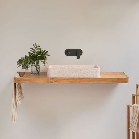Ensemble meuble de salle de bain suspendu 130x45 cm en bois de teck Neill SKLUM (1/5)