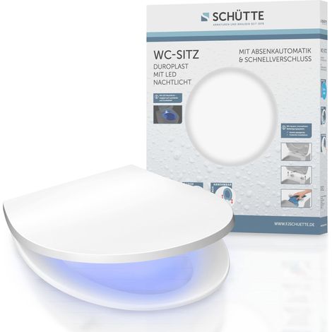SCHÜTTE Sedile WC con abbassamento automatico e luce notturna a LED, con chiusura rapida, coperchio WC fino a 150 kg, misura universale, colore bianco, sedile per WC a LED (1/5)