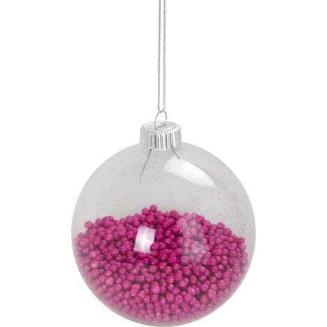 Boule de Noël Transparente avec Billes Roses 8 cm