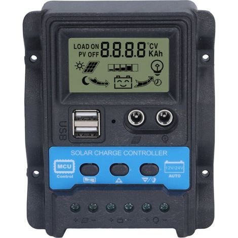 Régulateur Charge Solaire PWM 20A Écran LCD Double USB 5V 260W 12V 520W 24V (1/4)