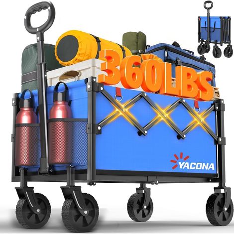 Chariot de transport pliable avec 4 roues renforcées, chariot pliable avec poignée, chariot tout-terrain pour épicerie, camping, shopping, plage, jardin (1/5)
