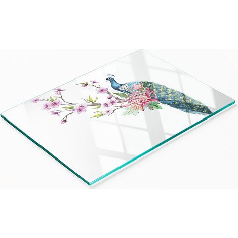 Tabla de cocina decorativa multifuncional con pavo real y flores, 80x52 cm (1/5)