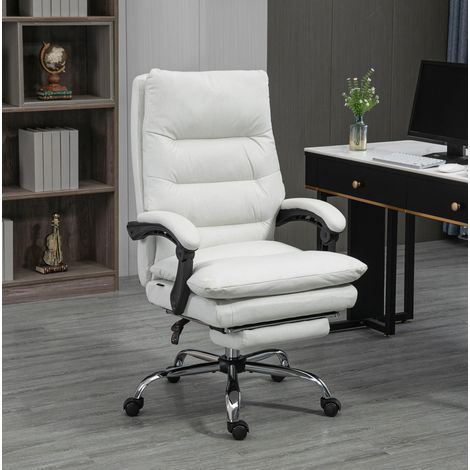 Sedia da ufficio 65x72x109-117 cm bianco crema in poliestere con massaggio, reclinazione 135° e poggiapiedi (1/5)