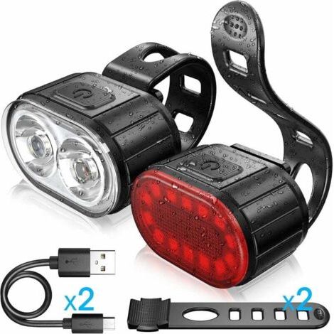 Ensemble D'éclairage de Vélo, Feu Arrière et Phare à LED de Sport de Vélo, Feu Avant à 4 Modes D'éclairage et Feu Arrière à 6 Modes D'éclairage Larfait pour Le Vélo de Montagne ou de Route