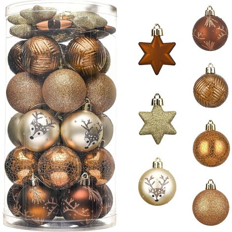 35pcs 5cm Boules de Noël Bronze Cuivré, Doré, Ornements en Plastique Incassables pour la Décoration d'arbre de Noël, Boule d'arbre de Noël Décor d'ornement de Fête à Suspendre (1/5)