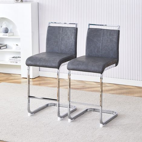 Tabouret de bar gris style nordique-haut de gamme-restaurant cuisine terrasse-bureau invités-lot de 2-38,9x46,5x96,5cm (1/5)