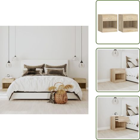 Mesita de noche roble - vidaXL Mesitas de noche 2 unidades con un cajón y estante color roble - Mesita de noche con cajón y estante