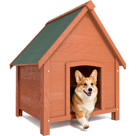 Cuccia per Cani da Esterno 71x62,5x85cm con Tetto Apribile in Legno di Cipresso (1/4)