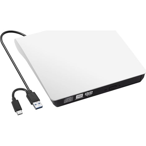 Lecteur CD/DVD Externe avec USB 3.0 Type-C, Graveur DVD Externe CD DVD +/-RW Lecteur Portable pour PC, Lecteur DVD, Lecteur CD Externe pour Ordinateur Portable Bureau PC (1/5)