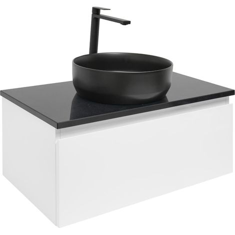 Ensemble meuble avec plan de recouvrement en granit et vasque et mitigeur - SAT - B-WAY 1 - 79x30x45 - Blanc (1/5)