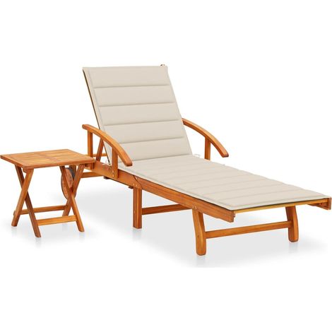 Chaise longue de jardin avec table et coussin-Bain de soleil-Transat de relaxation Bois d'acacia 269945 (1/5)