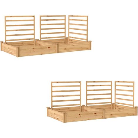 2er-Set hochbeet mit Rankgitter Holz Blumenkasten mit 3 Spalier Trennwand Offenem Boden 240 x 125 x 102 cm Naturholz