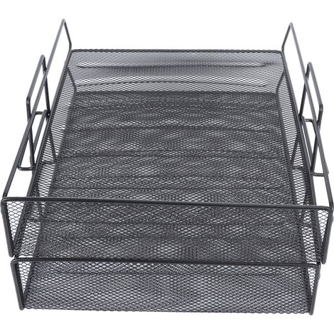 Lot de 2 plateaux courrier 2 niveaux verticaux, rangement bureau empilable en métal ajouré, grille fer DIY, organiseur de bureau 2 couches, sans montage (1/5)