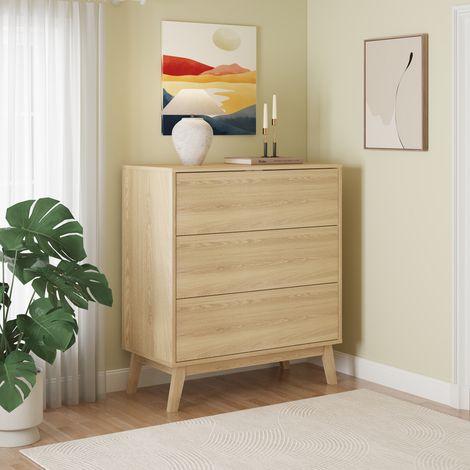 Cajonera Aastmabospoo con 3 cajones MDF 90x80x40cm - Efecto roble claro [en.casa] (1/5)