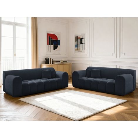 BOBOCHIC - Ensemble canapé droit fixe 3 + 2 places MELISSE tissu texturé   Bleu (1/5)