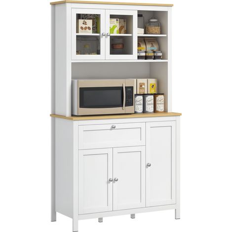 Credenza alta con 5 ante, di cui 2 in vetro e 1 cassetto, 1 scomparto centrale - altezza 180 cm, bianca
