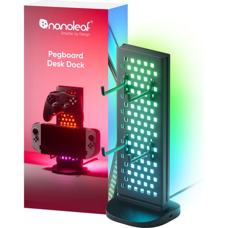 NANOLEAF PEGBOARD STATION DE BUREAU, 3 EN 1, RGBIC, LAMPE DE TABLE AVEC CONTRÔLEUR/SUPPORT POUR CASQUE, EFFETS DE LUMIÈRE DOUBLE