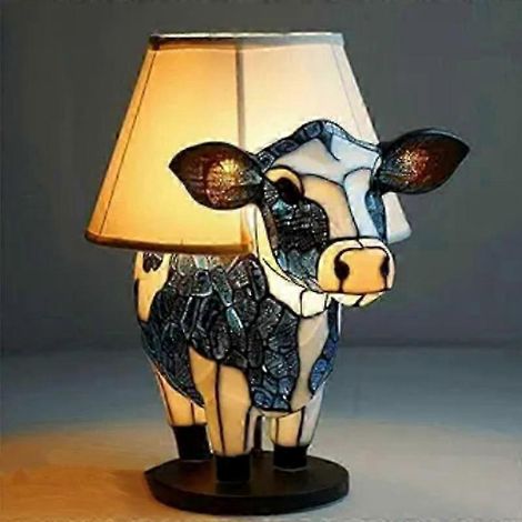 Nouvelle série Chien - Ornements en résine - Veilleuse LED - Statuette animale artistique - Lampe de table créative pour la maison ou le bureau - Taille : Vache