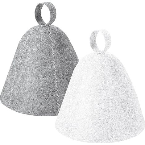 Lot de 2 bonnets de sauna en feutre de laine, bonnet de sauna russe unisexe, pour hammam, accessoires de sauna (blanc, gris), gris et blanc (1/5)