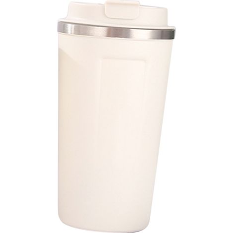 Isolierbecher aus Edelstahl 304 mit Deckel und Sicherheitsverschluss, großes Fassungsvermögen (510 ml), ideal fürs Büro (weiß). (1/5)