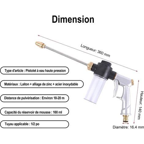 High Pressure Water Spray Gun with Tank for Garden Watering Car Washing Floor Cleaning Flexible Adjustable Water Flow (1/4)