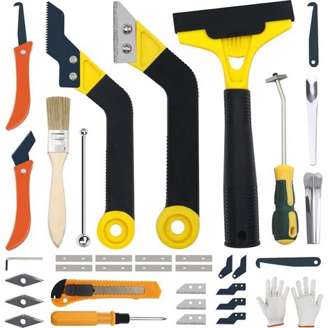 Kit de 37 outils pour enlever les joints – 3 scies à joints pour carrelage avec 20 lames de rechange, scie manuelle et outil de retrait de mastic (1/5)