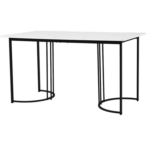Rechteckiger Esstisch 140 x 80 cm aus MDF mit Metallgestell, weißes Marmormuster (1/5)