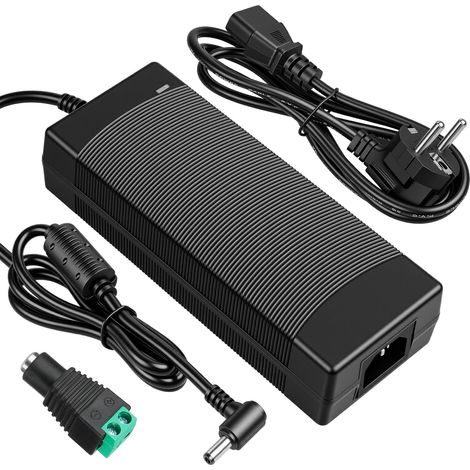 Adaptateur secteur 12 V 10 A 120 W, convertisseur AC 100-240 V vers DC 12 V, avec fiche 5,5 x 2,5/2,1 mm, compatible avec les rubans LED, les caméras de vidéosurveillance et les moniteurs TFT. (1/5)