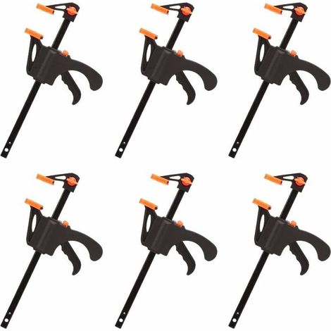 Lot de 6 serrejoints en forme de FSerrage rapide jusqu'à 10 cmConstruction solide pour bois durOutils à main pour menuiserie 4pouces (1/4)