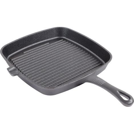 Quadratische Grillpfanne aus Gusseisen, ergonomisches Design, langer Griff und praktischer Ausgießer, ideal für Zuhause, Camping und Restaurants. Perfekt für Zuhause, Camping und Outdoor-Aktivitäten. (1/5)