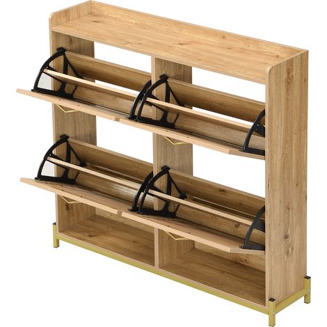 Meuble à chaussures moderne 4 portes, structure métal et plateau 108,5 x 24 x 100 cm (1/5)