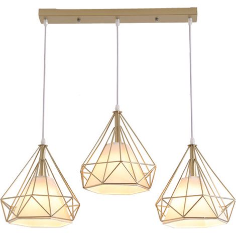 3-Flammige Pendelleuchte Retro Diamant Käfig Eisen E27 Höhenverstellbar Hängelampe für Flur Küche Schlafzimmer Wohnzimmer Cafét (Gold)