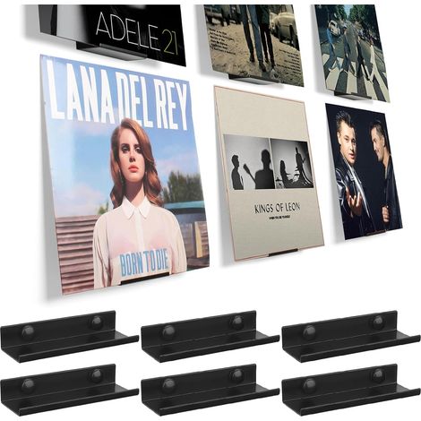 Support pour Vinyles, Support Disques Vinyle Étagère en Acrylique Pour Disques Flottante Murale 6 PCS Support de Vinyle en Acrylique Noir Étagère Murale Pour Albums (1/5)