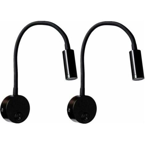 2 Pieces Black Wall Reading Lamp 3W, Flexible Adjustable Neck Wall Lamp Aluminum Desk Lamp, Bedside Lamp with Switch LED Eye Care-Fei Yu (1/4)