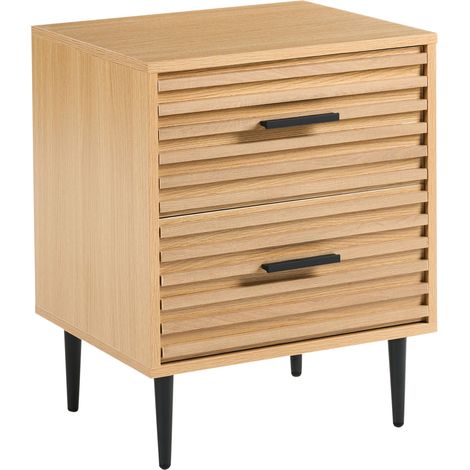 Mesita de noche moderna 2 cajones almacenaje estructura de MDF patas de hierro marrón claro Keith