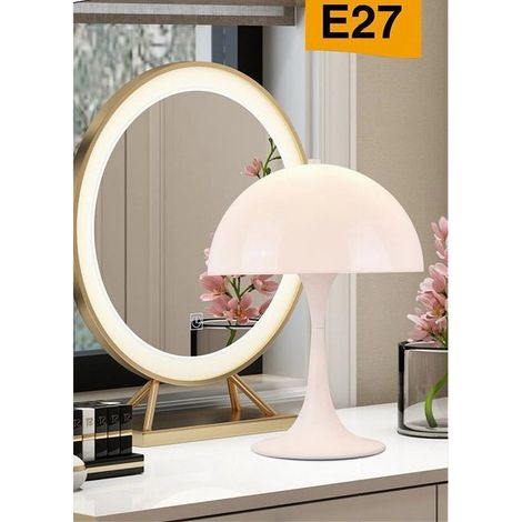TrAdE Shop Traesio - Lume Moderno Bianco Abat Jour Attacco E27 Lampada Da Tavolo Scrivania Lumetto D12 - (1/5)