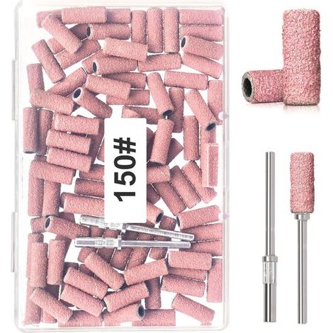 100 Anneaux de ponçage, Grain 150, 2 Embouts de fraisage, Acier inoxydable, Pour gel acrylique et vernis (1/3)