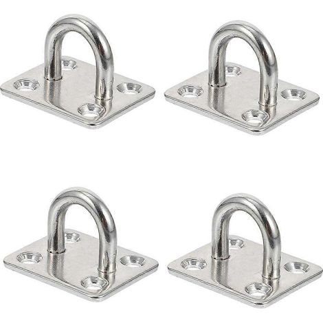 4 plaques à œillet carrées, anneaux en acier inoxydable, crochets de plafond en forme de U-4X3.5CM-Silver (1/4)