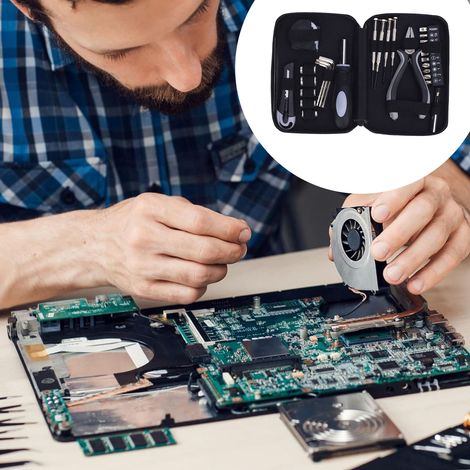 [Reparaturset] [Multifunktionswerkzeugset] [Kompaktkoffer] mit Spitzzange, Maßband, Schraubendreher, Inbusschlüsseln und Griff mit 10 Bits in einem Metallkoffer – Kohlenstoffstahl/ABS – 503 g – 16 x 1 (1/5)