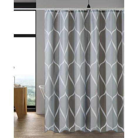 Rideau de douche imperméable 1 pièce, rideau de douche en polyester lavable en machine, rideau de douche de salle de bain 180x200 cm, 12 crochets,Gris (1/4)