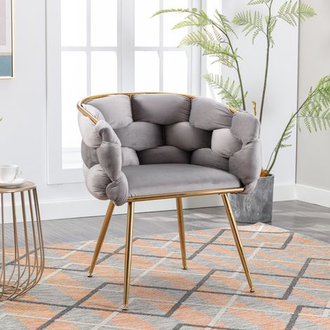 Poltrona 70x58x39 cm grigio in metallo con velluto imbottito e braccioli (1/5)